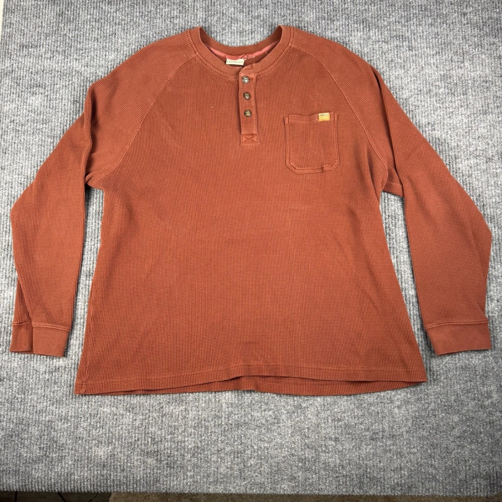 LL Bean Henley Shirt Mens 3XLT Rust Orange Waffle Knit Long Sleeve Pocket Cotton